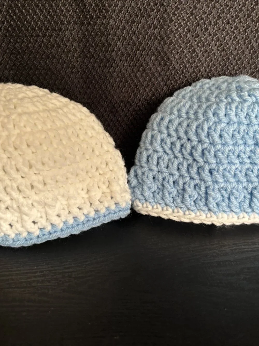 Baby Beanies 0-3 months. Blue and White Set. Never worn